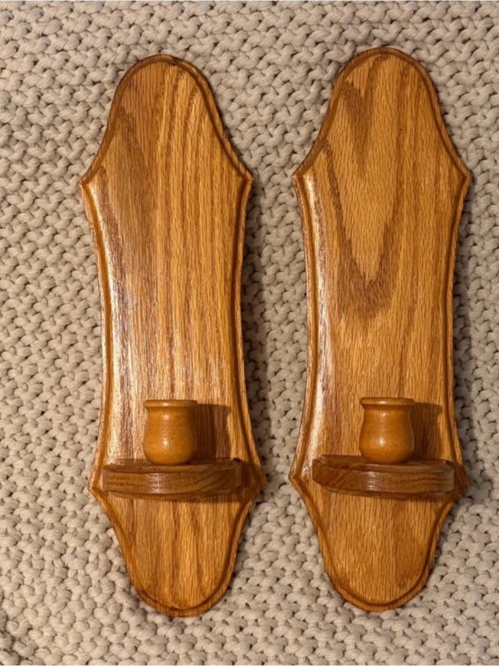 Pair Vintage Wooden Candle Wall Sconces Lot Of 2 Colonial Country Cottage Core